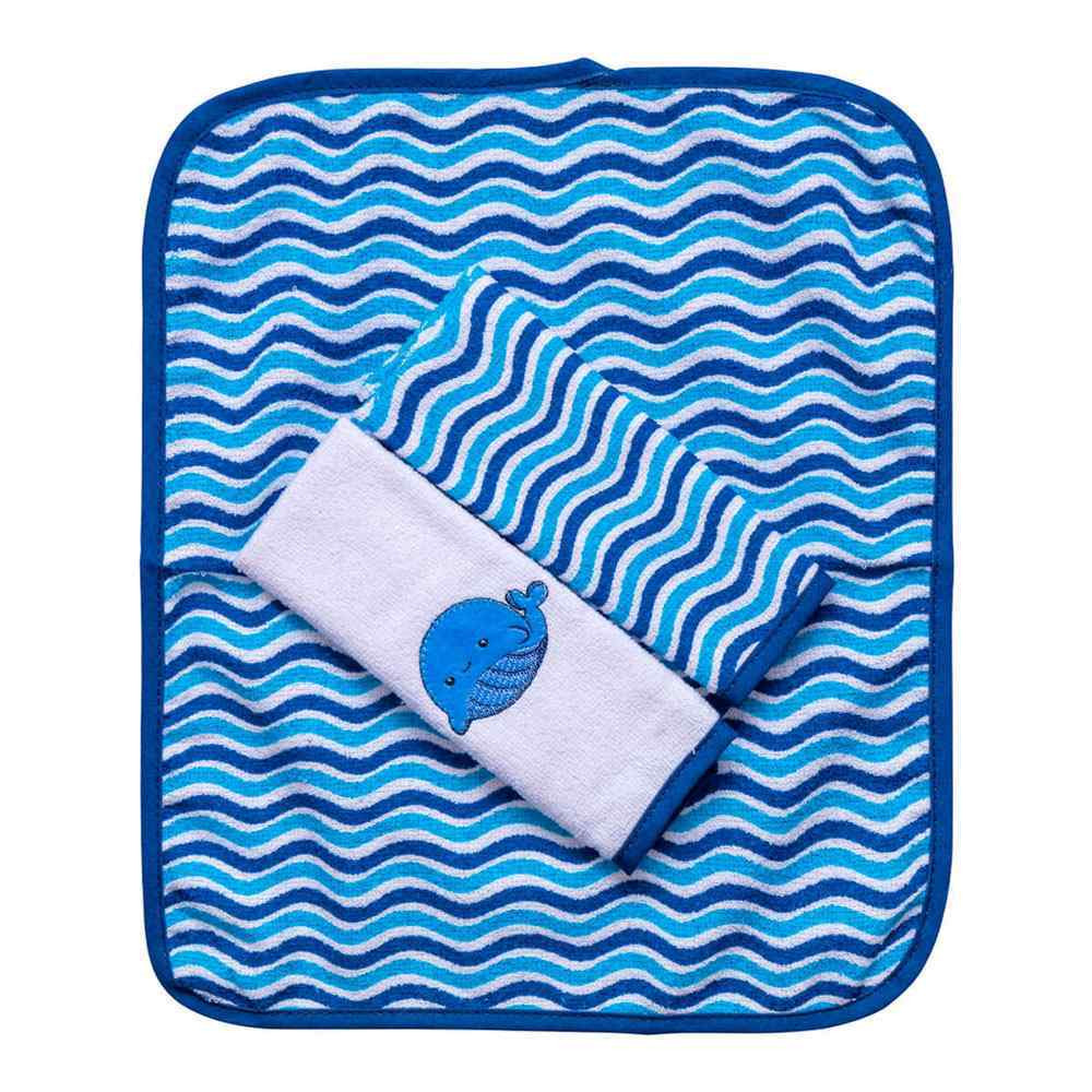 TOALHA DE BOCA KIT 3 PEÇAS 29CM X 35CM ESTAMPADINHO BALEIA AZUL