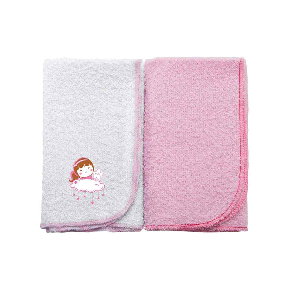 TOALHA DE BOCA KIT 2 PEÇAS PARA BEBÊ ESTAMPADINHO NUVEM STAR ROSA CLARO