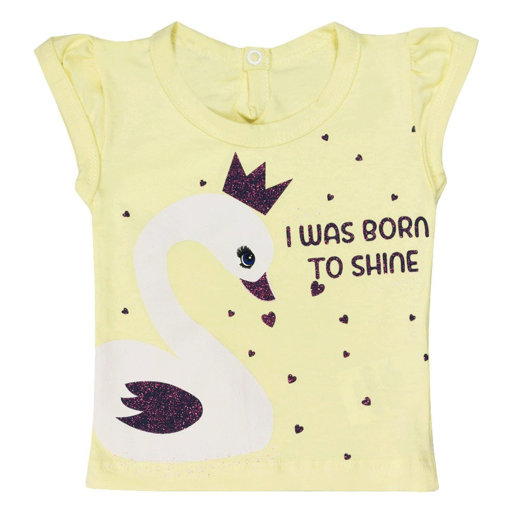 CONJUNTO CURTO BLUSA E SHORTS PARA BEBÊ ESTAMPADO CISNE AMARELO