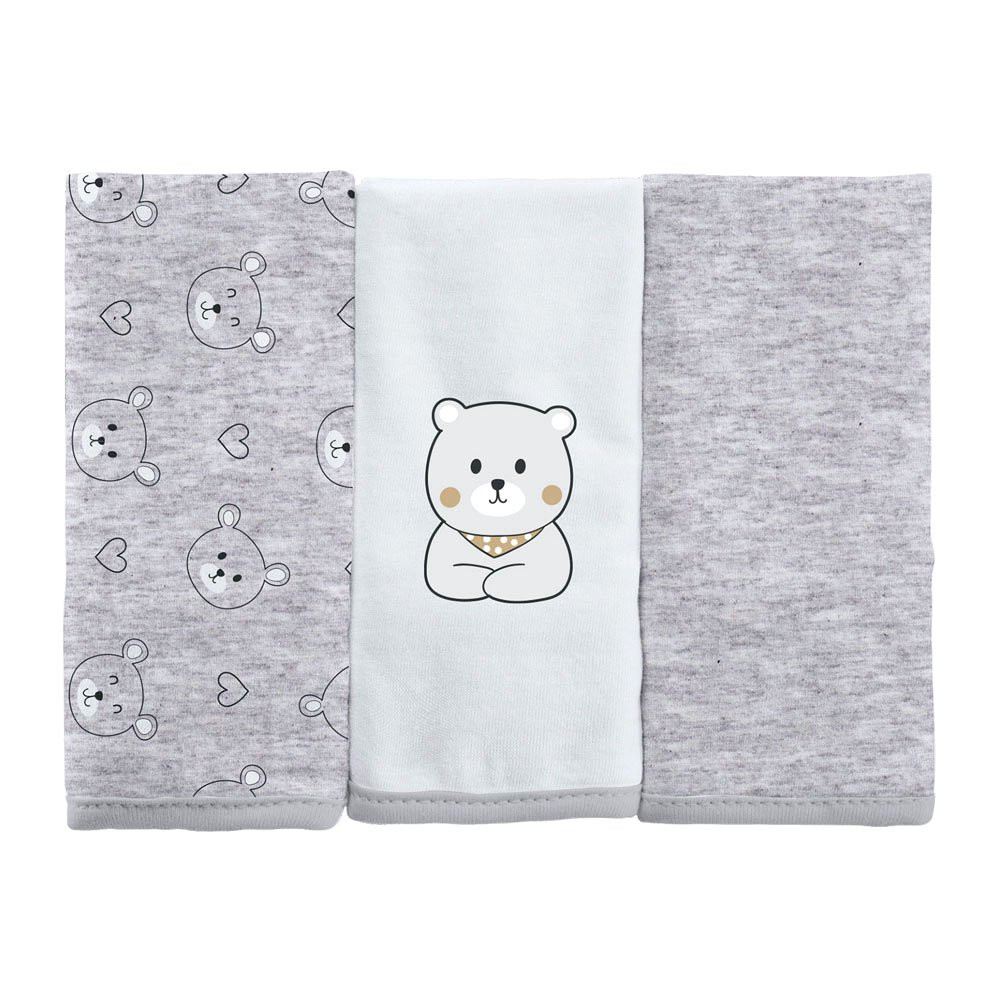 TOALHA DE BOCA KIT 3 PEÇAS MALHA 30CM X 35CM URSO MESCLA