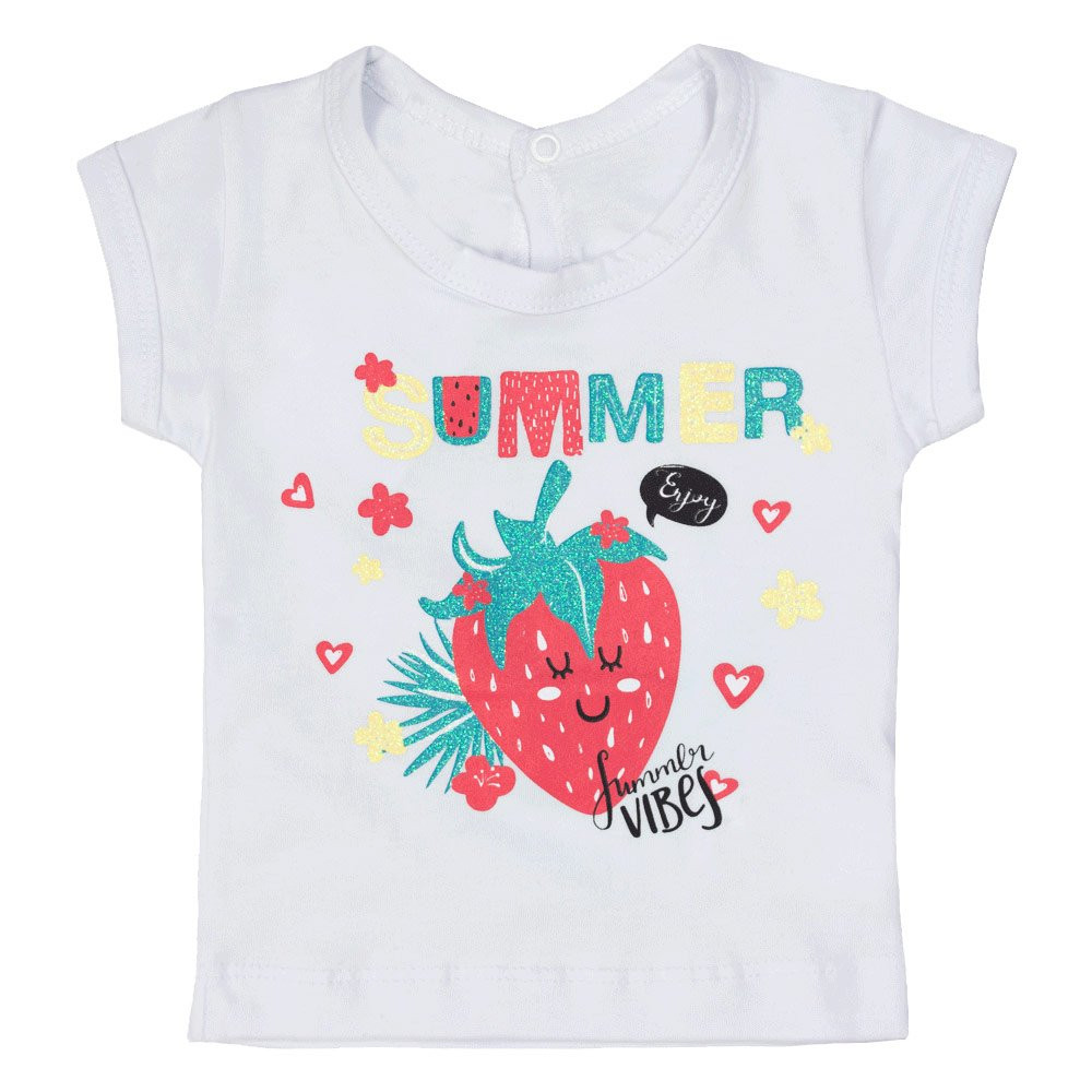 CONJUNTO CURTO BLUSA E SHORTS PARA BEBÊ ESTAMPADO MORANGO BRANCO
