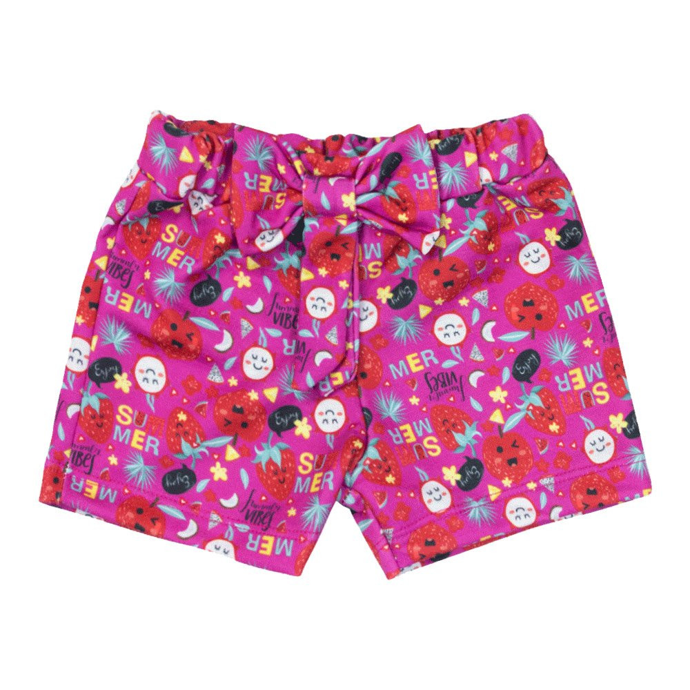 CONJUNTO CURTO BLUSA E SHORTS PARA BEBÊ ESTAMPADO MORANGO ROSA CLARO