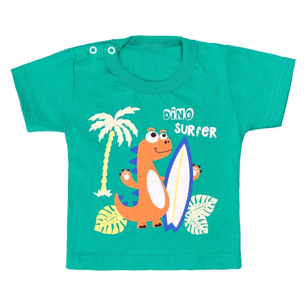 CONJUNTO CURTO CAMISETA E BERMUDA PARA BEBÊ ESTAMPADO DINO VERDE