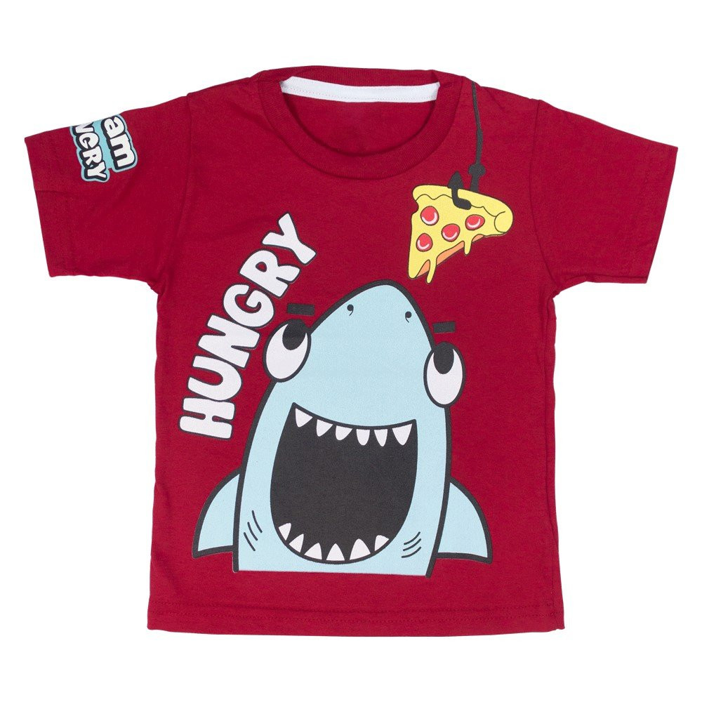 CAMISETA INFANTIL EM MALHA ESTAMPADA TUBARÃO VERMELHO