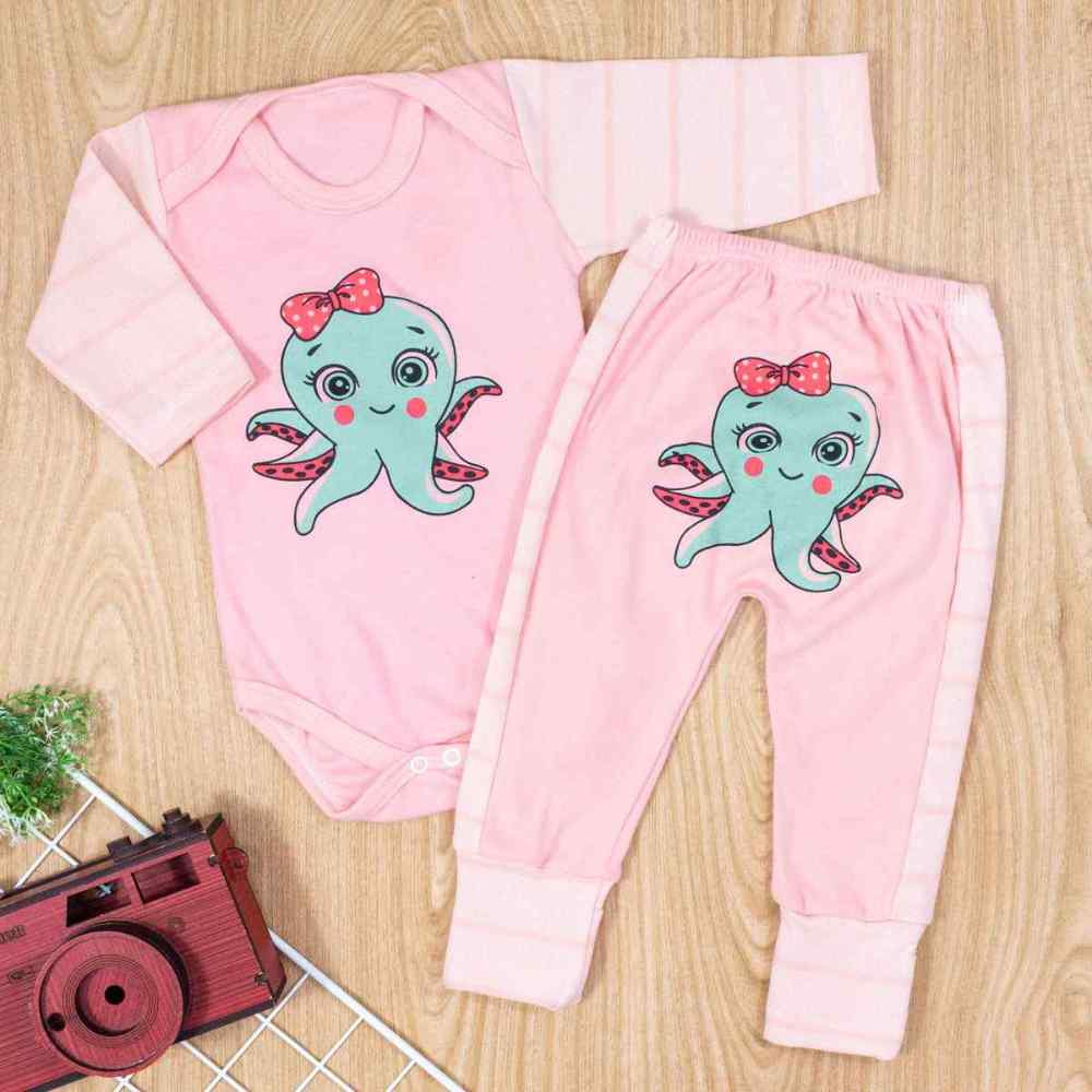 CONJUNTO PARA BEBÊ LONGO COM ESTAMPA SORTIDA ROSÊ