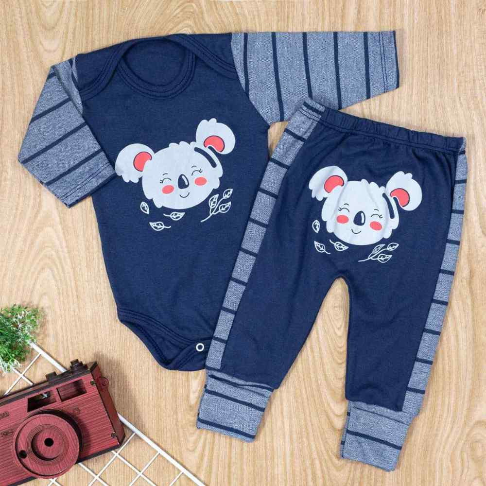 CONJUNTO PARA BEBÊ MENINA LONGO COM ESTAMPA SORTIDA MARINHO