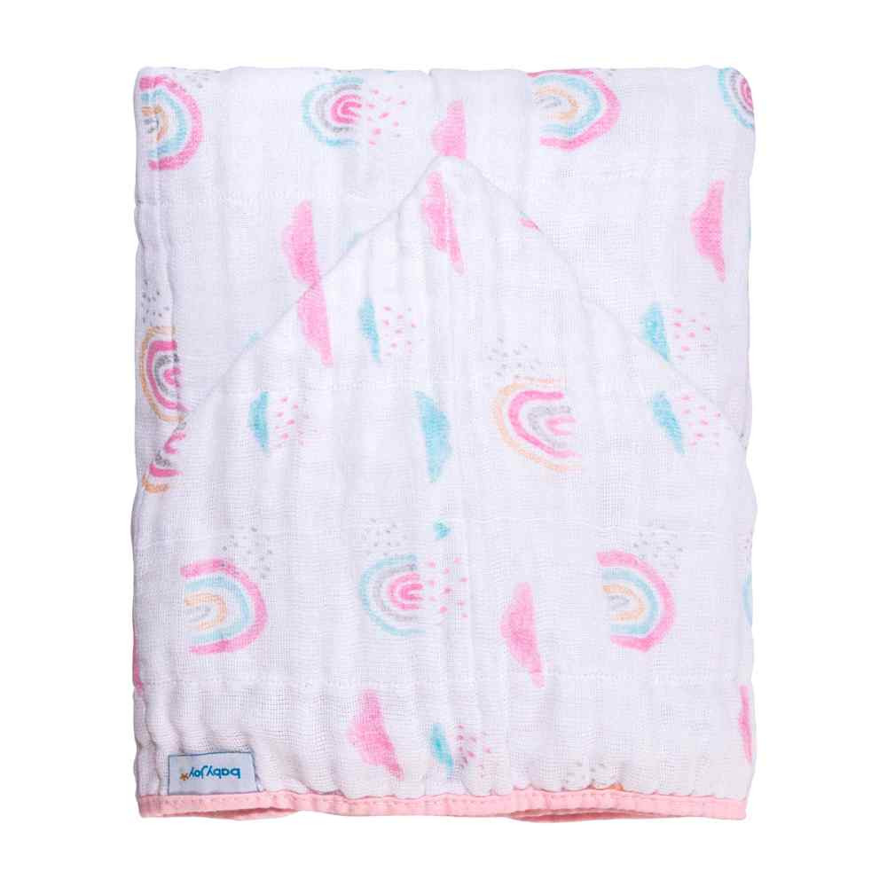 TOALHA SOFT COM CAPUZ PARA BEBÊ ESTAMPA ARCO ÍRIS MENINA