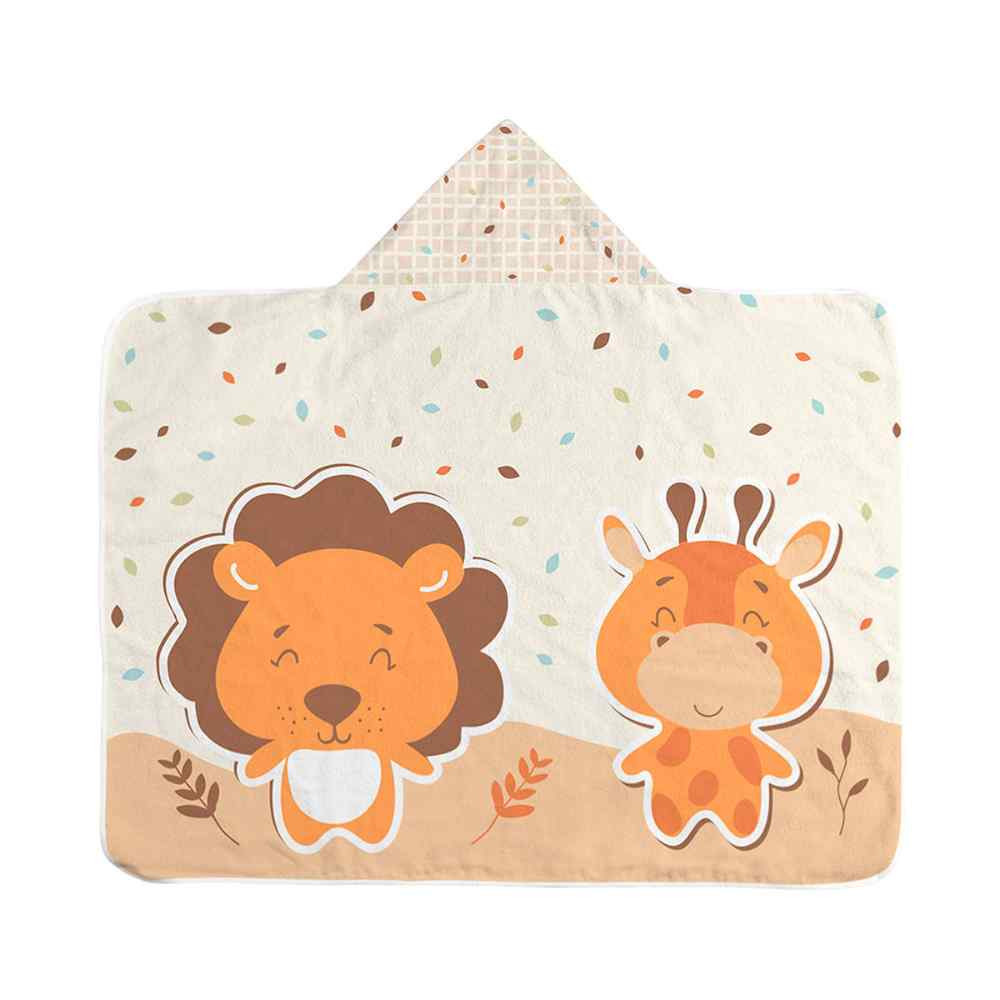 TOALHA COM FORRO E CAPUZ 67CM X 90CM PARA BEBÊ SAFARI BEGE