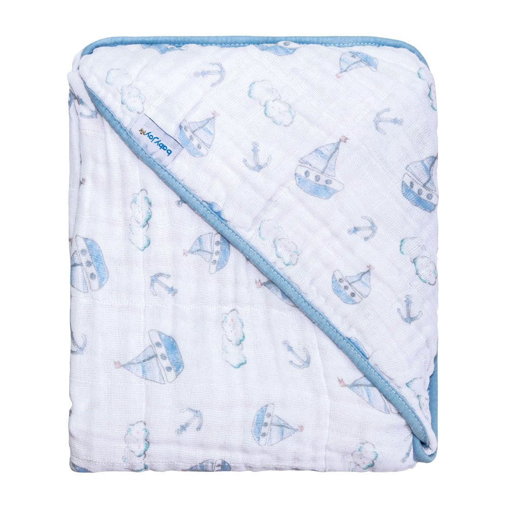 TOALHA SOFT PARA BEBÊ ESTAMPADA CAPUZ 100% ALGODÃO BARQUINHOS