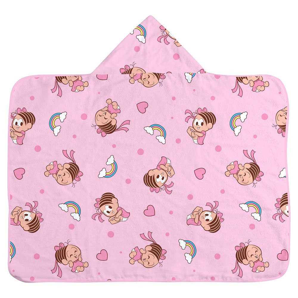 TOALHA DE BANHO MÔNICA COM CAPUZ E FORRO FRALDA ROSA