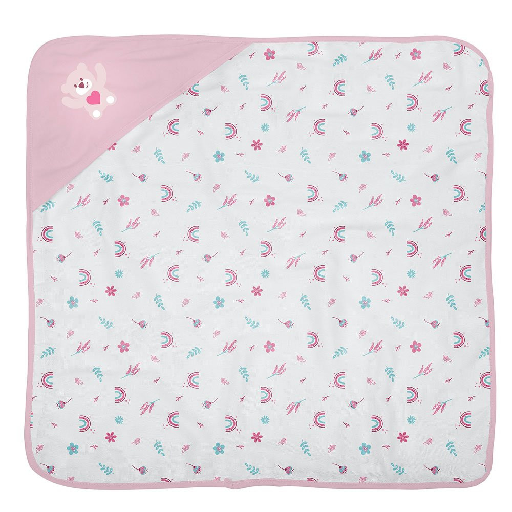 TOALHA DE BANHO PLUSH COM FORRO FRALDA E CAPUZ URSINHA ROSA CLARO