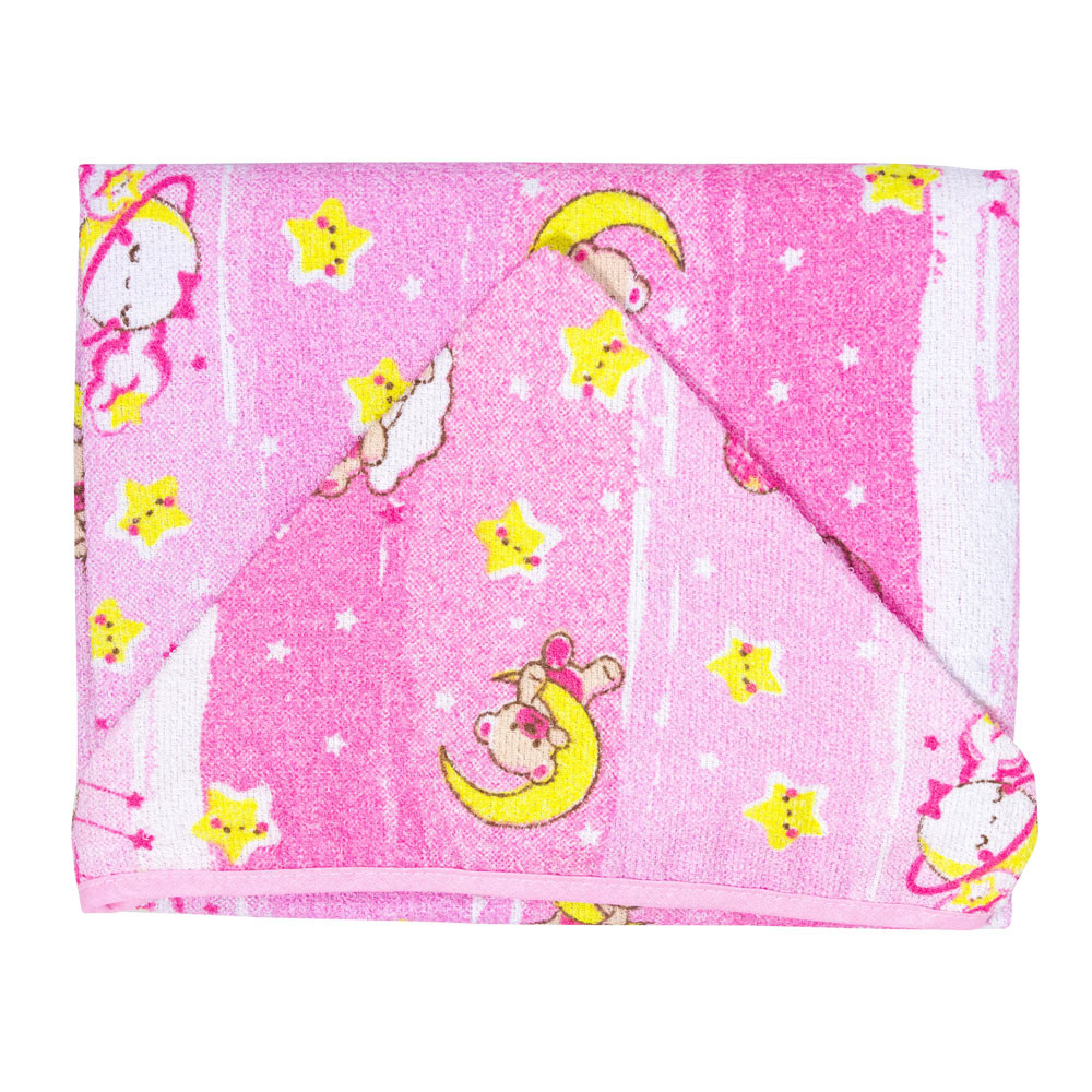 TOALHA COM CAPUZ 70CM X 90CM PARA BEBÊ ESTAMPA URSA ESTRELAS ROSA CLARO