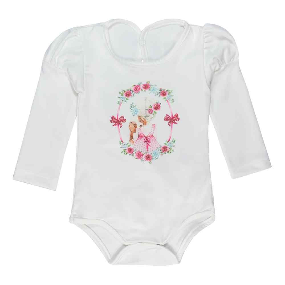 CONJUNTO LONGO 2 PÇS BODY E CALÇA PARA BEBÊ ESTAMPA FLORES ROSA