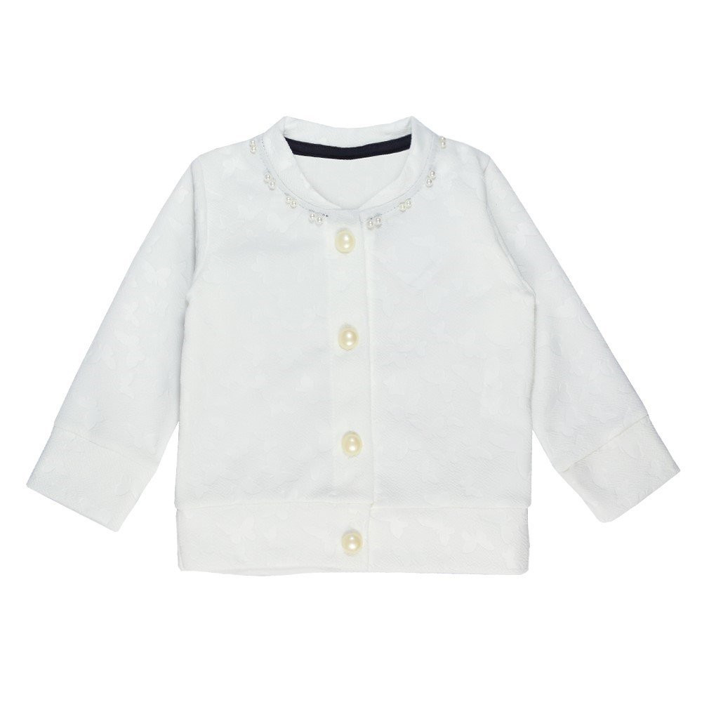 CONJUNTO CASACO E LEGGING PARA BEBÊ ESTAMPADINHA E APLIQUE PÉROLAS BRANCO