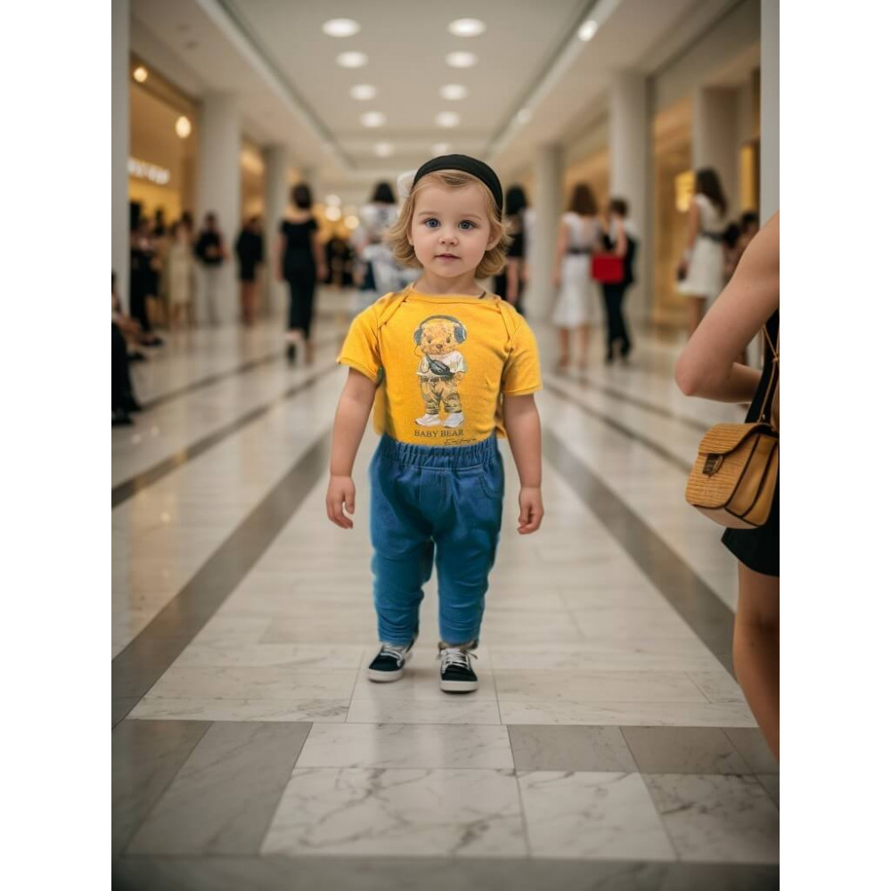 Conjunto Baby Bear Fashion em Mostarda e Nimbus para Bebê Menino
