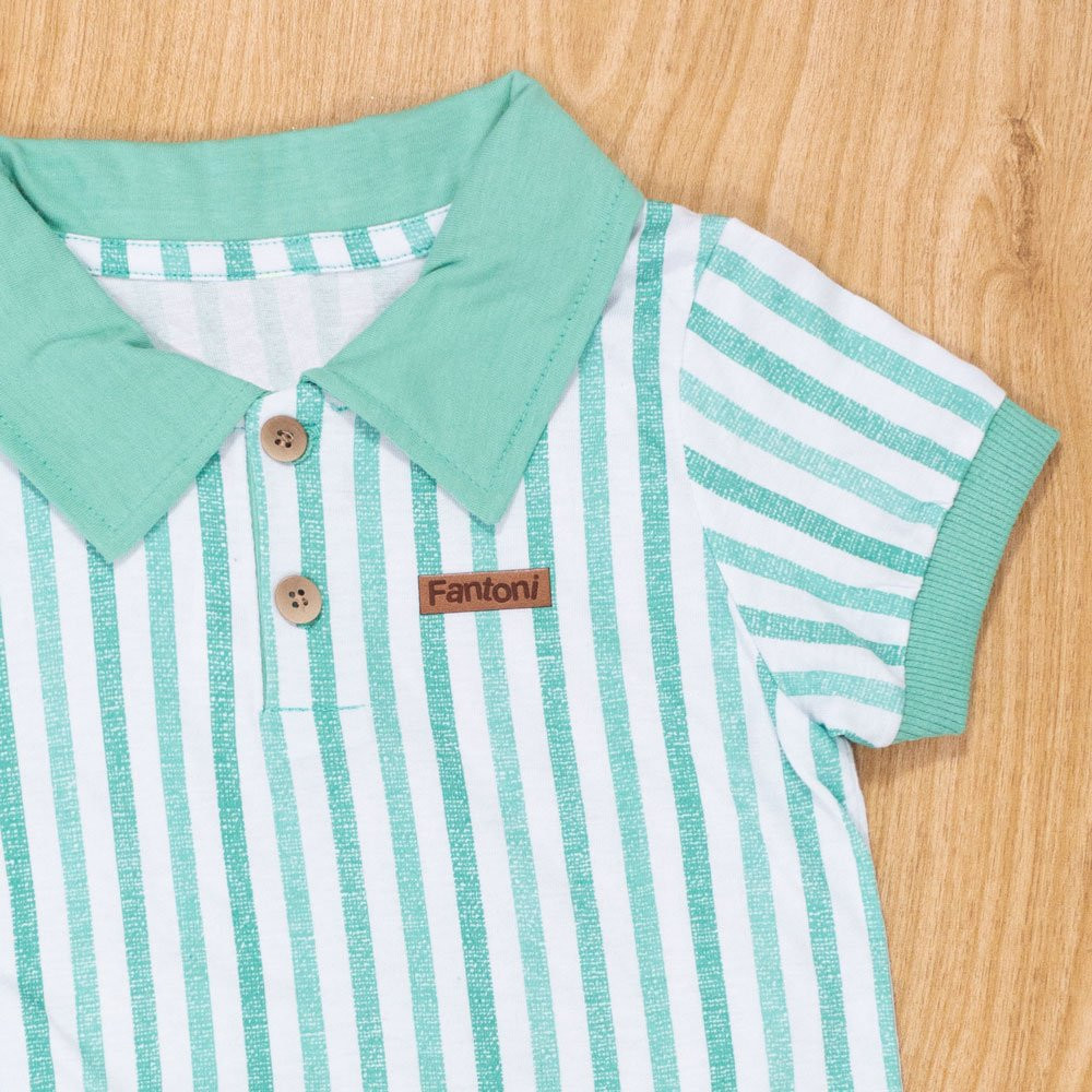 Camiseta Infantil 1 Ao 3 Com Golinha Listrada Verde
