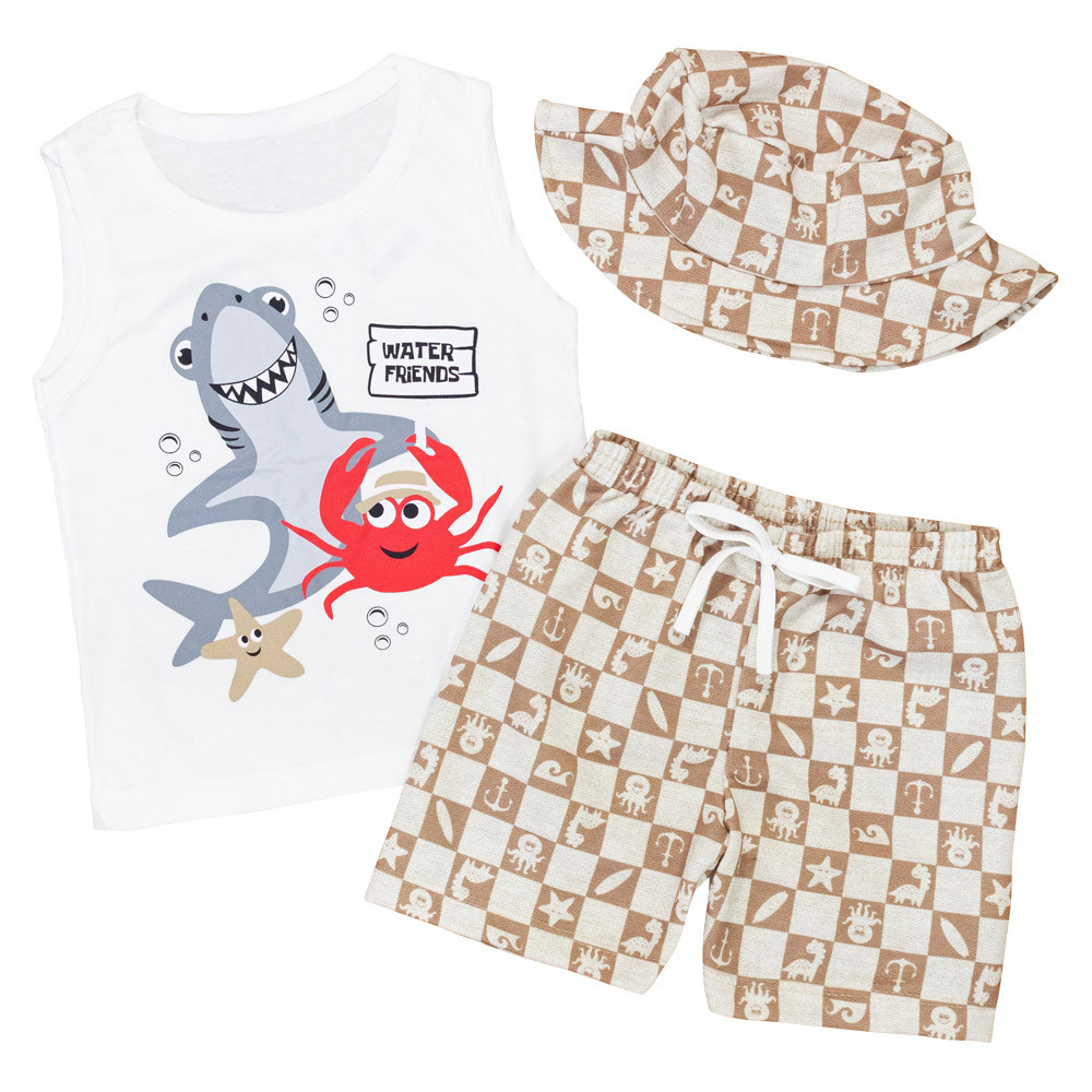Conjunto Infantil com Chapéu Water Friends Creme Menino