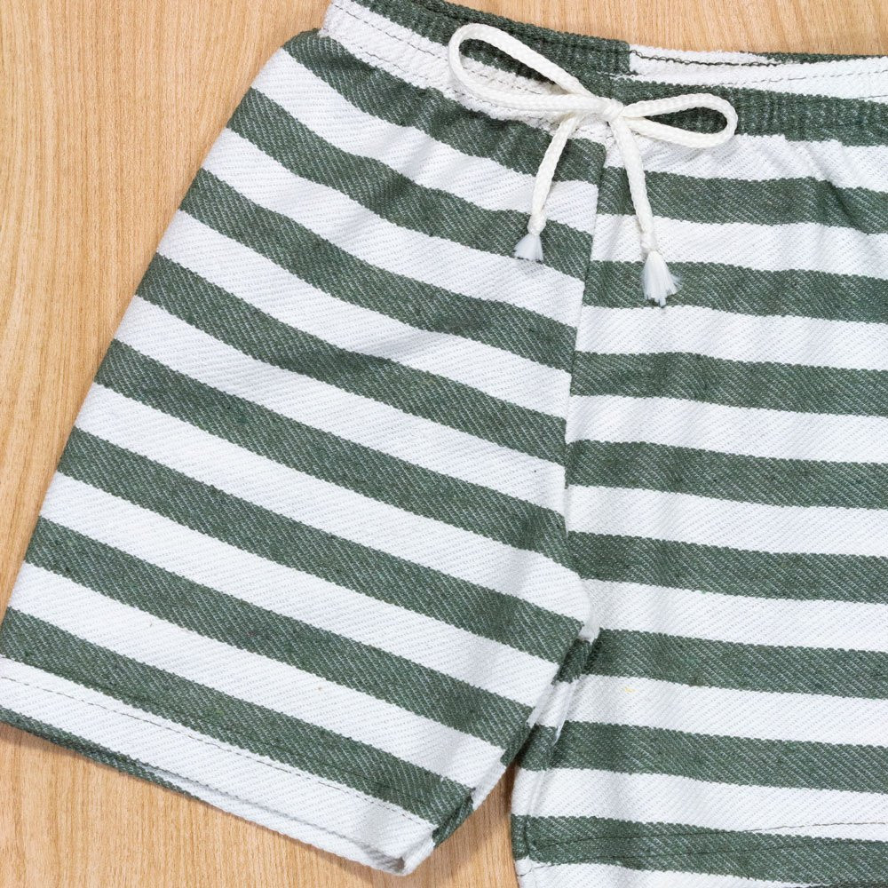 CONJUNTO INFANTIL 1 AO 3 CAMISETA E SHORTS LISTRADO SUN SURF CREME
