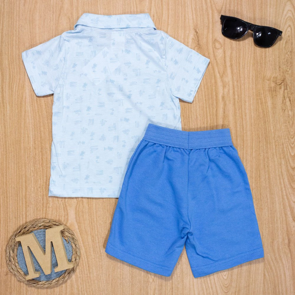 CONJUNTO INFANTIL 1 AO 3 CAMISETA POLO E SHORTS PRAIA AZUL