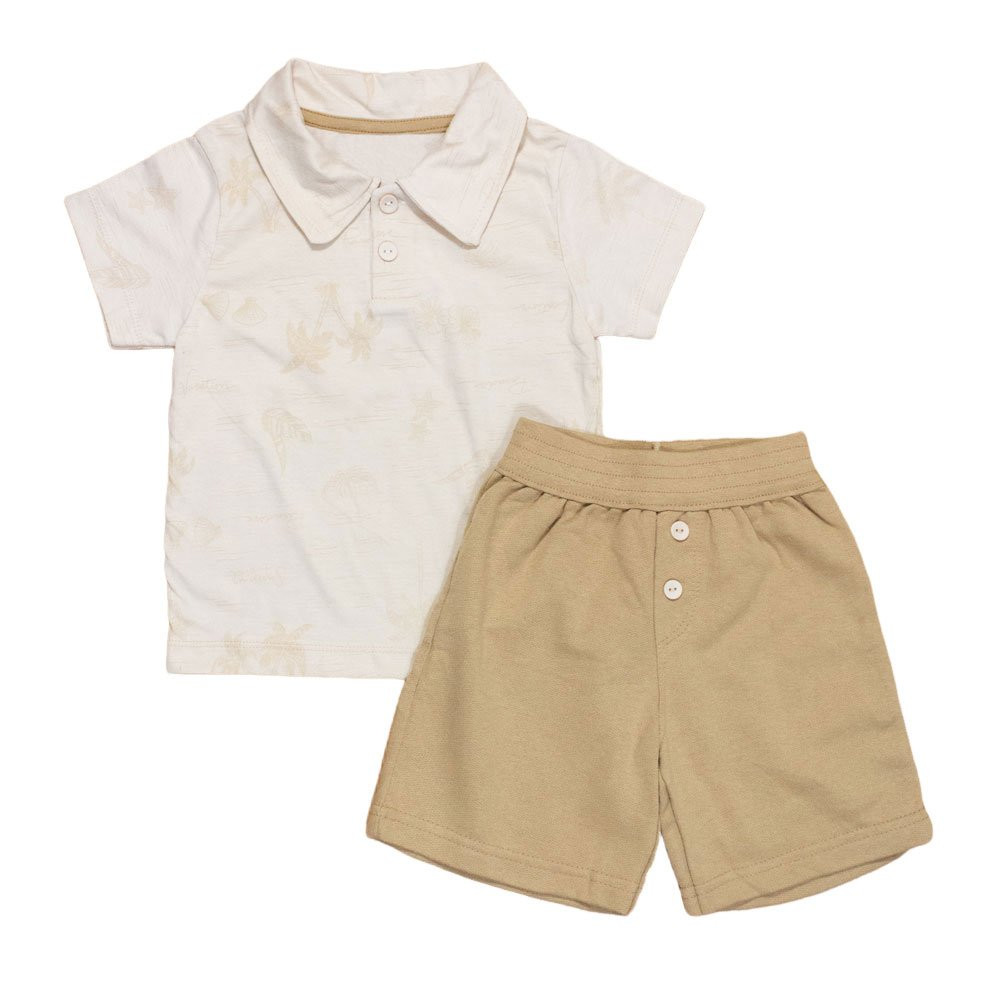 CONJUNTO INFANTIL 1 AO 3 CAMISETA POLO E SHORTS PARADISE BEGE