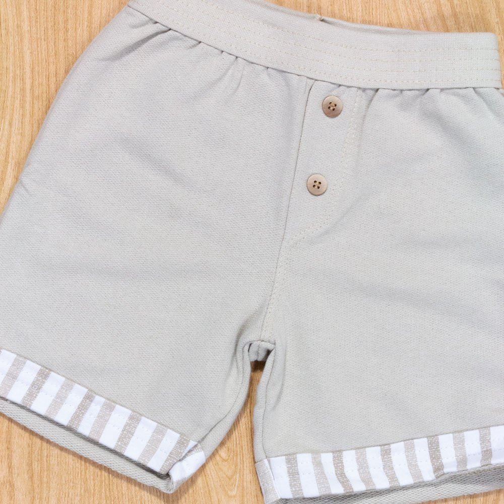 CONJUNTO INFANTIL 1 AO 3 CAMISETA POLO E SHORTS LISTRAS BEGE