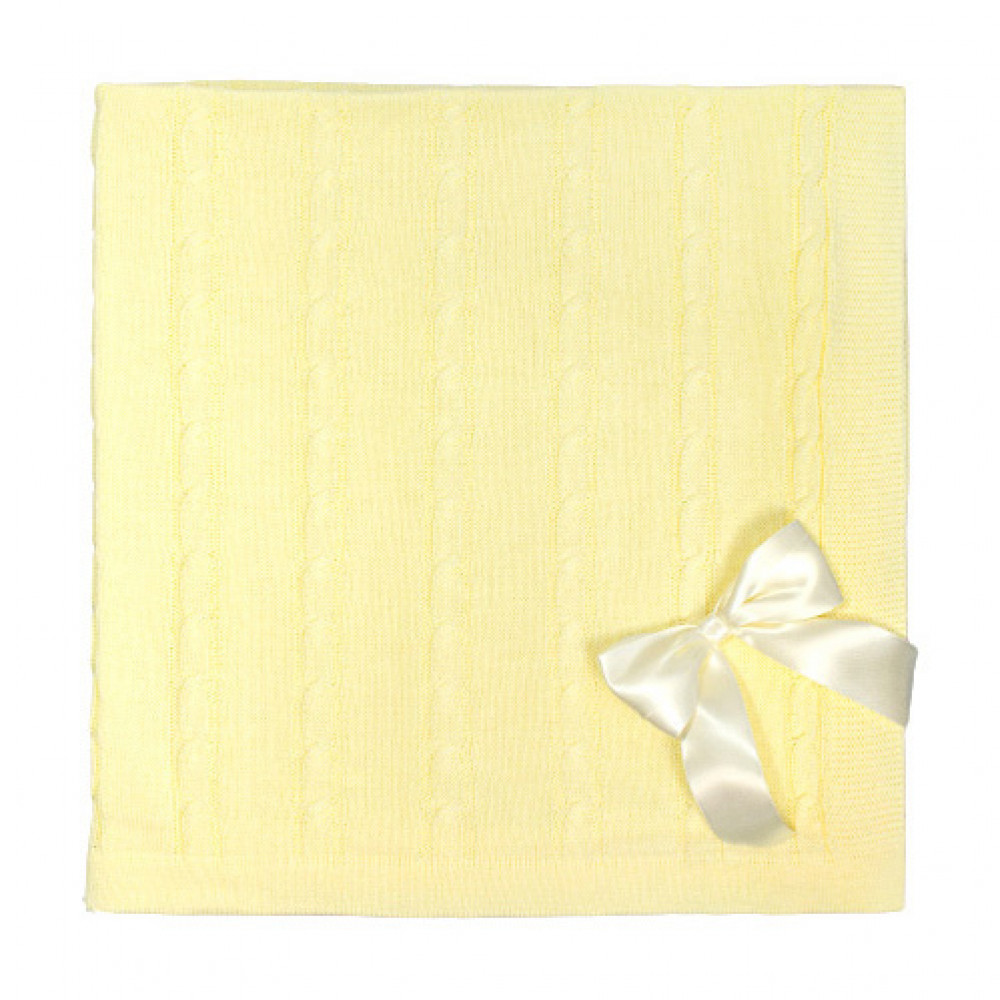 MANTA PARA BEBÊ EM TRICÔ TRABALHADO COM LAÇO AMARELO