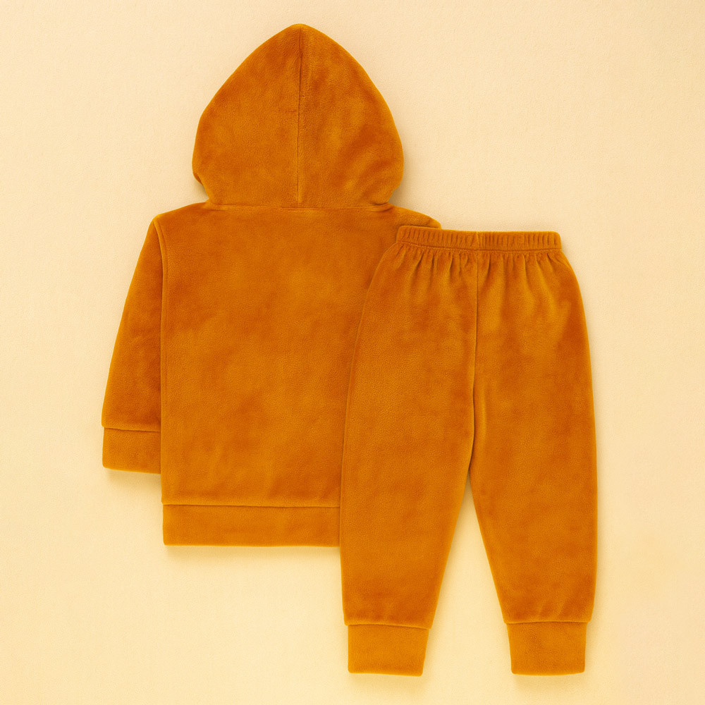 Conjunto Plush Bebê Menino Blusa com Capuz e Calça Caramelo 
