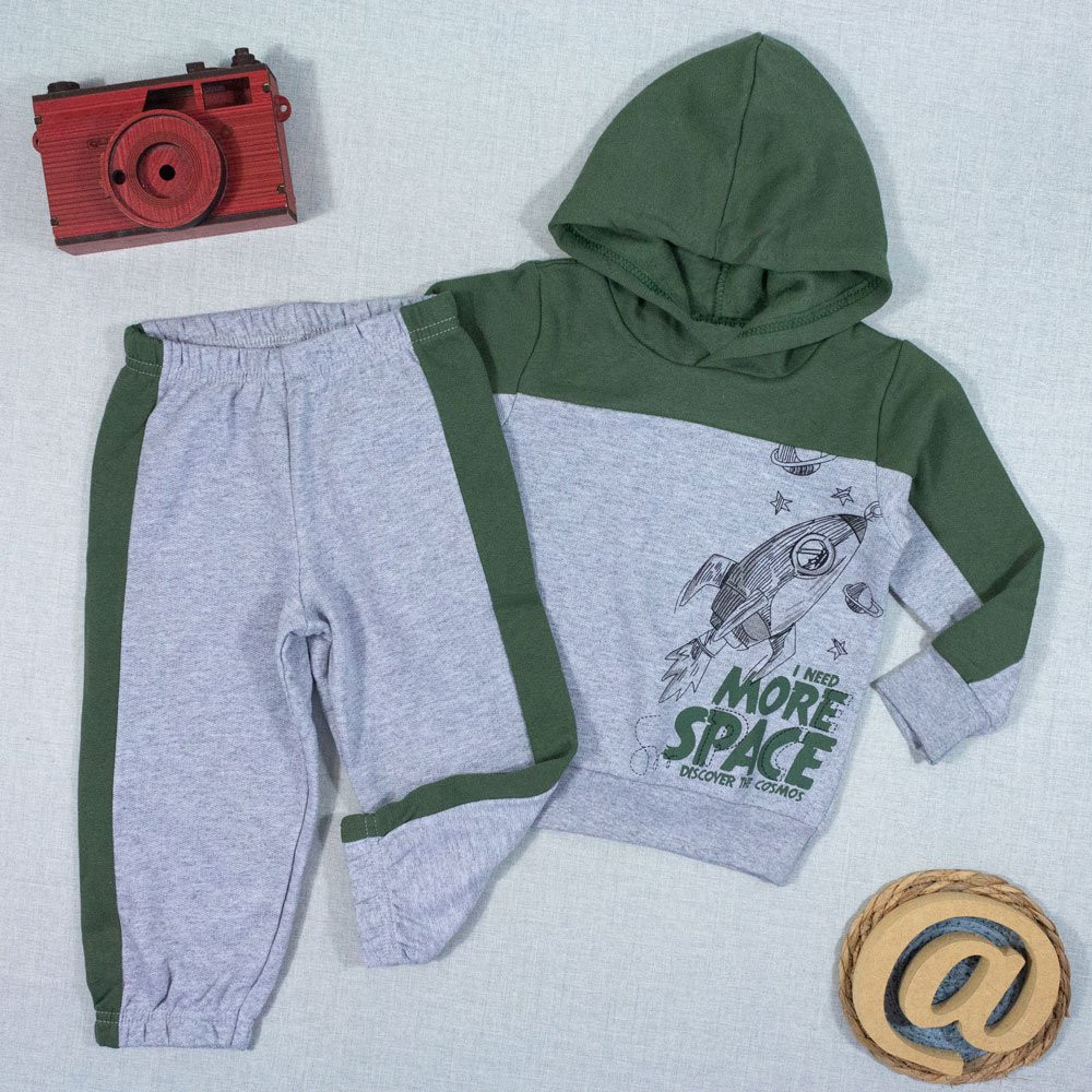 CONJUNTO INFANTIL 1 AO 3 MOLETOM CAPUZ QUENTINHO SPACE VERDE ESCURO
