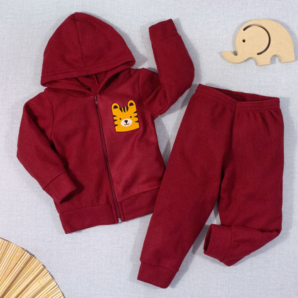 CONJUNTO INFANTIL 1 AO 3 SOFT CAPUZ E ZIPER COM APLIQUE VINHO