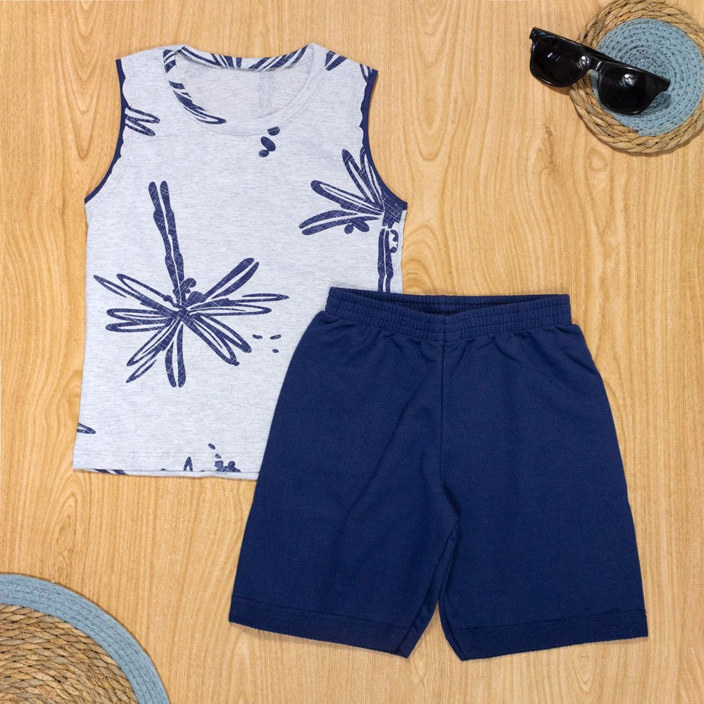 CONJUNTO INFANTIL 4 AO 8 REGATA E SHORTS COQUEIRO MESCLA