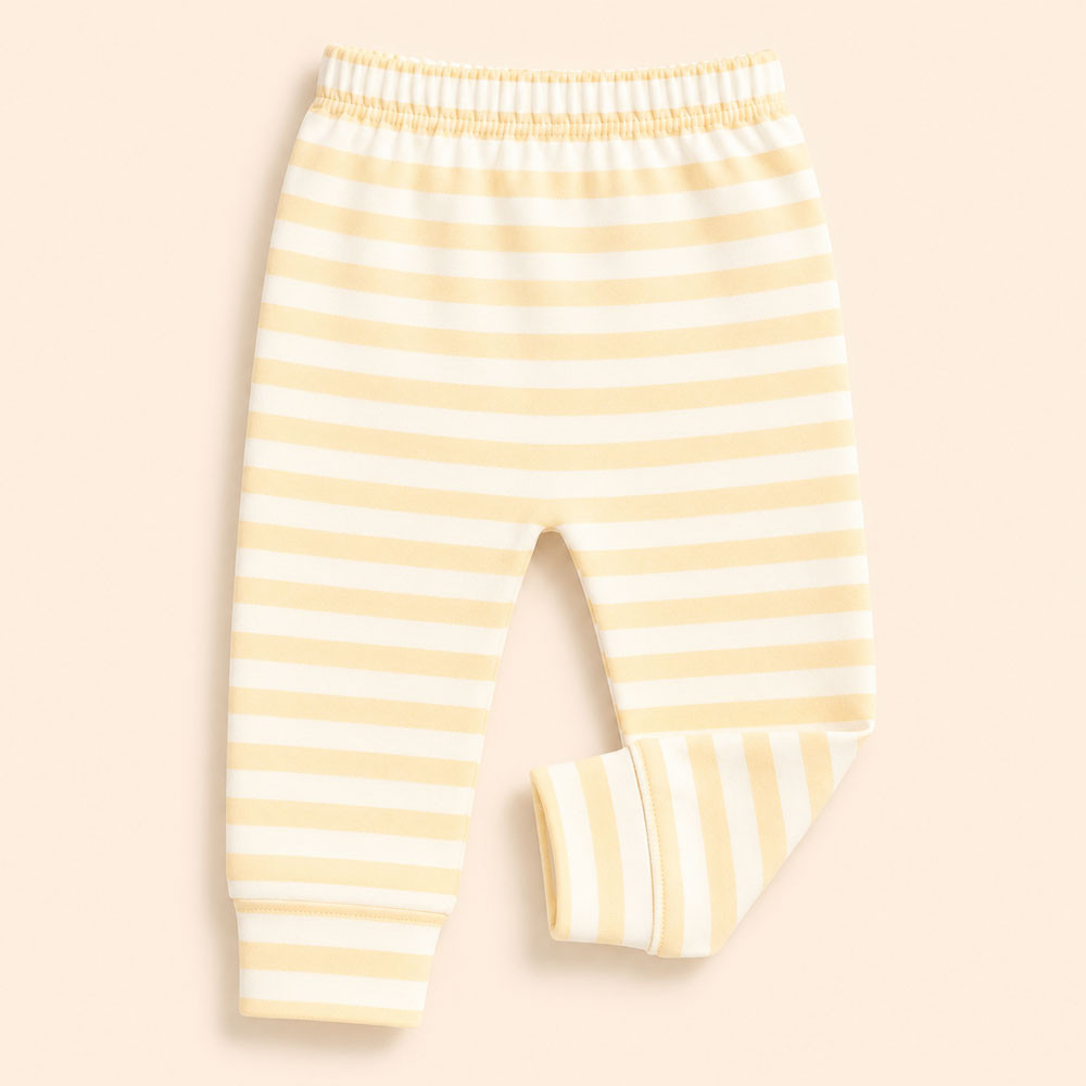Calça Infantil Tecido Macelin Estampado Listrado Amarelo De 12 A 24 Meses