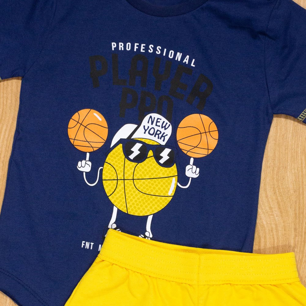 CONJUNTO INFANTIL 4 AO 8 CAMISETA E SHORTS BASQUETE AMARELO
