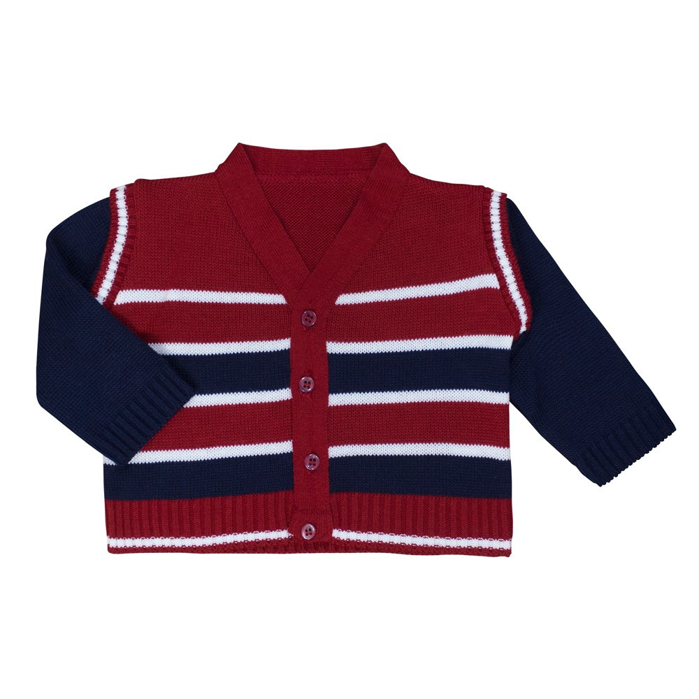 CASACO PARA BEBÊ EM TRICOT VERMELHO LISTRADO