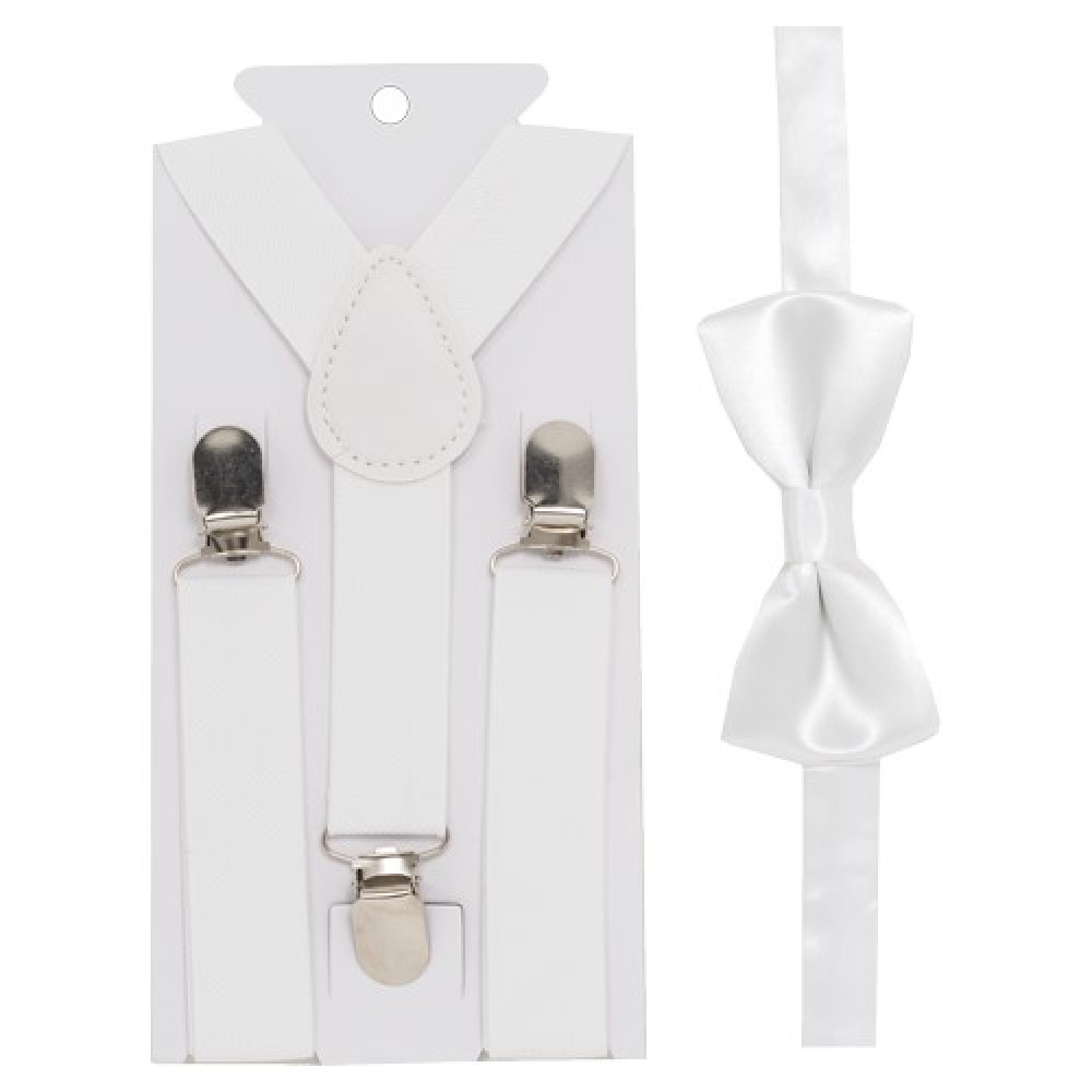 KIT SUSPENSÓRIO E GRAVATA BORBOLETA INFANTIL BRANCO