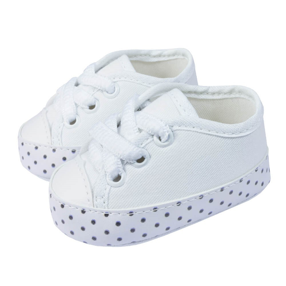 TÊNIS COM CADARÇO PARA BEBÊ ESTAMPADINHO POÁ BRANCO