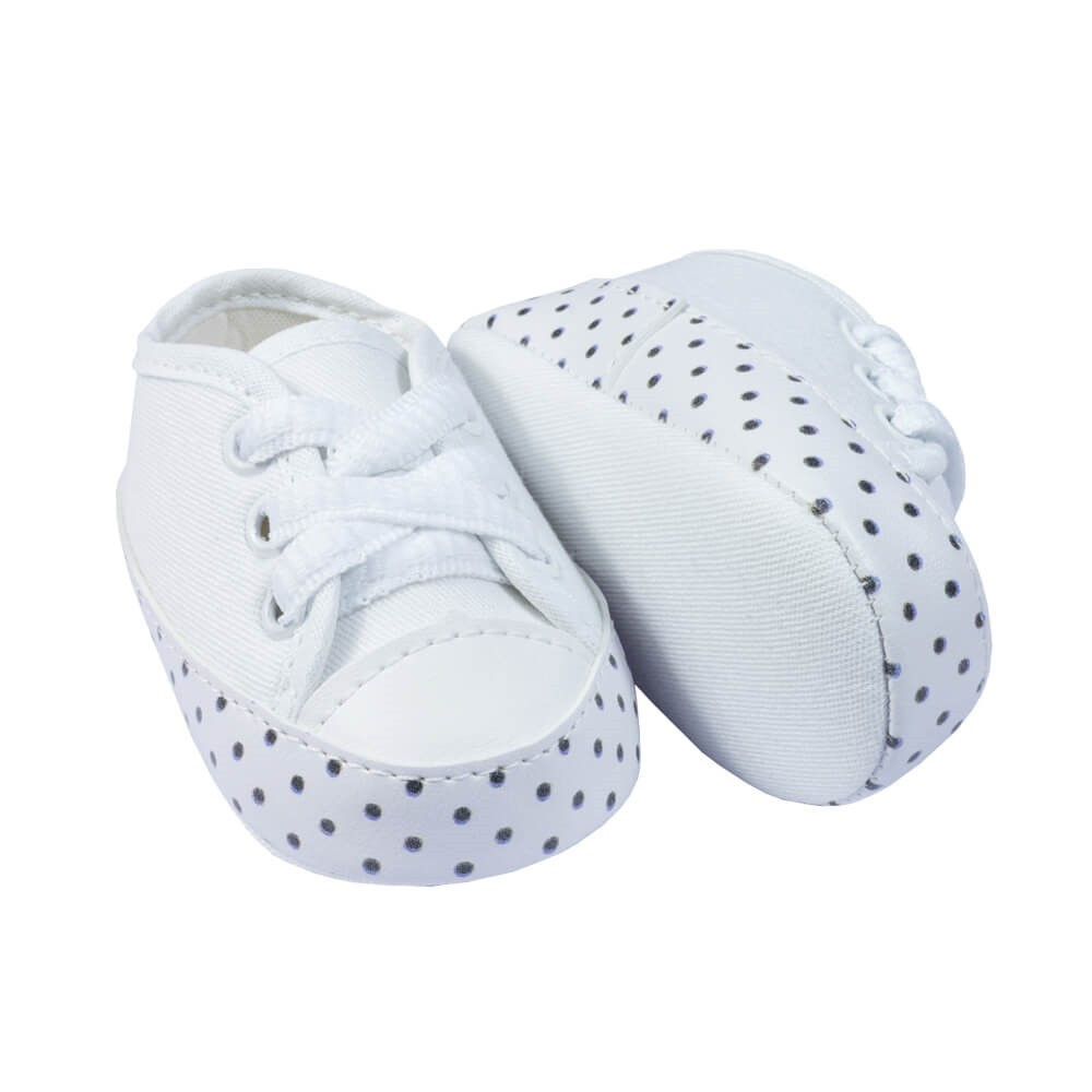 TÊNIS COM CADARÇO PARA BEBÊ ESTAMPADINHO POÁ BRANCO