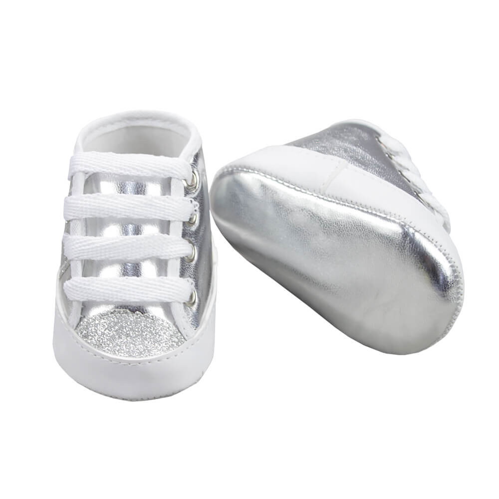 TÊNIS CANO ALTO PARA BEBÊ PRATA COM GLITTER SOFFETE