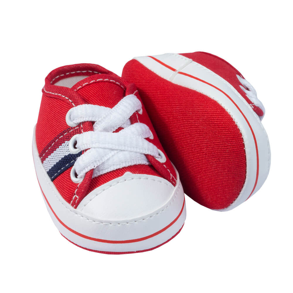 TÊNIS COM CADARÇO PARA BEBÊ LISTRAS VERMELHO