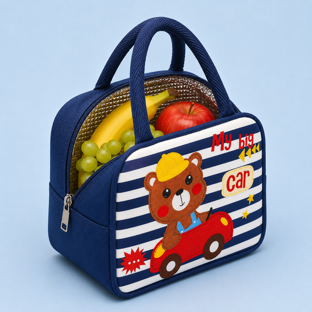 Lancheira Bolsa Térmica Azul Marinho Urso Conserva Quente e Frio Para Bebês e Crianças