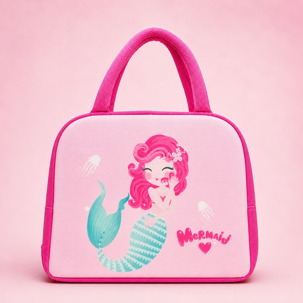 Lancheira Bolsa Térmica Pink Sereia Conserva Quente e Frio Para Bebês e Crianças