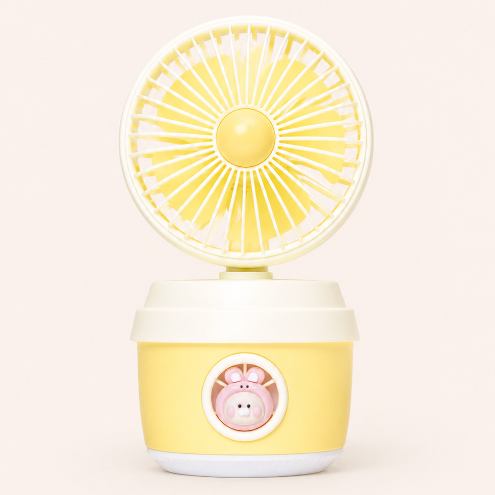Ventilador Umidificador Portátil Recarregável 3 em 1 Spray Água e Luz Amarelo