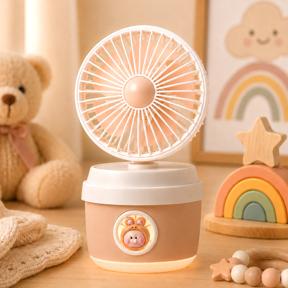 Ventilador Umidificador Portátil Recarregável 3 em 1 Spray Água e Luz Bege