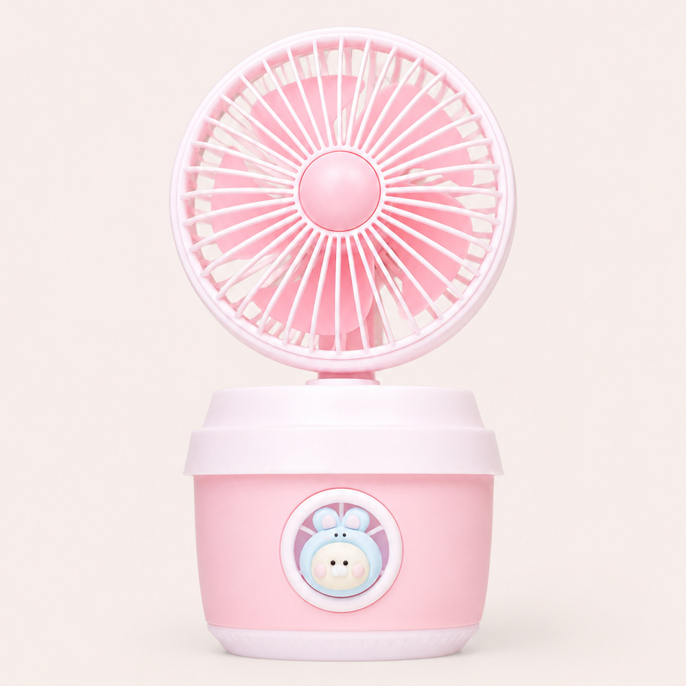 Ventilador Umidificador Portátil Recarregável 3 em 1 Spray Água e Luz Rosa