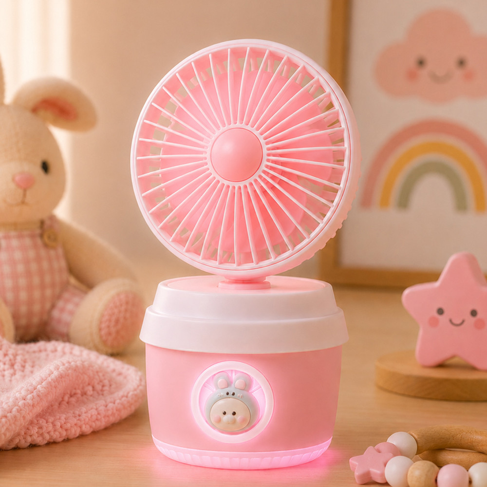 Ventilador Umidificador Portátil Recarregável 3 em 1 Spray Água e Luz Rosa