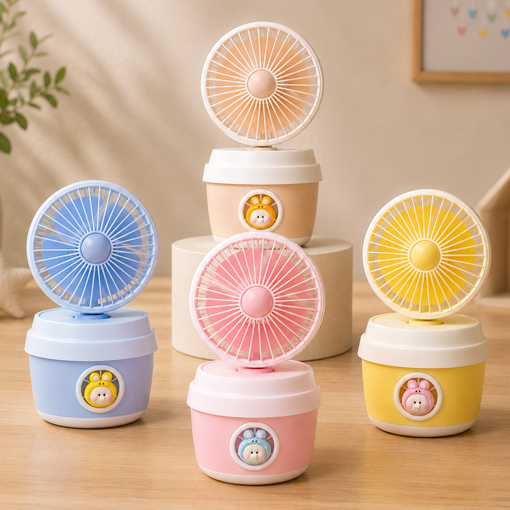 Ventilador Umidificador Portátil Recarregável 3 em 1 Spray Água e Luz Rosa