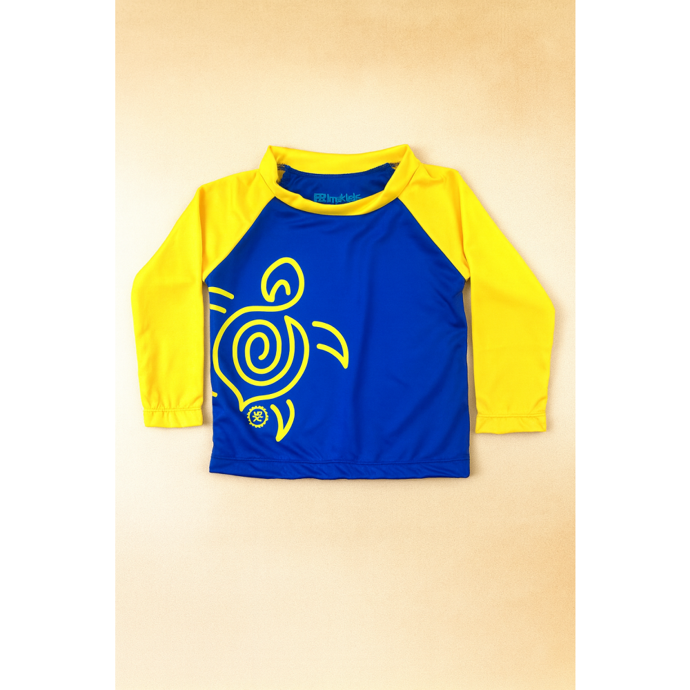 Camiseta Infantil Proteção Uv50+ Royal e Amarelo de 01 até 03 anos