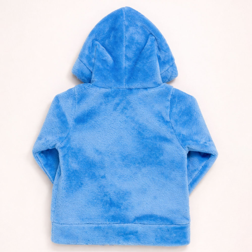 Jaqueta de Inverno Fleece Macio com Capuz Azul Para Bebê Menino Até 12 Meses 