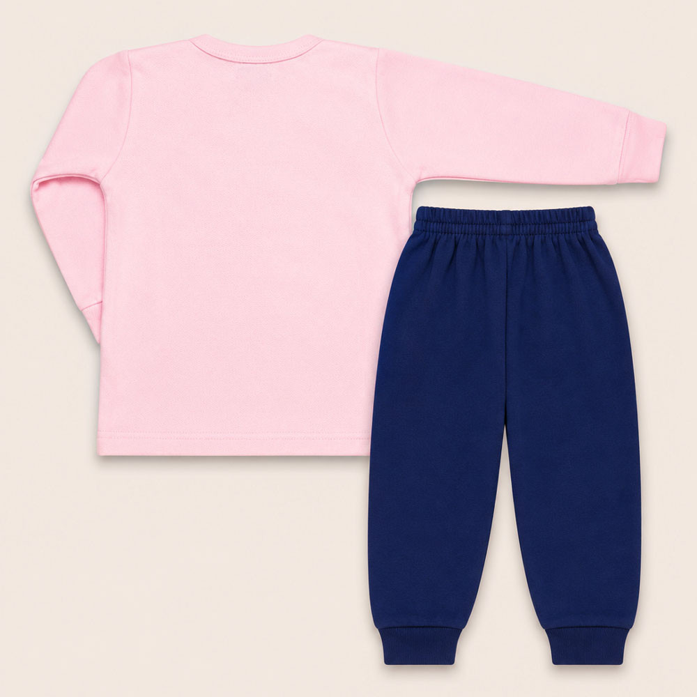 Conjunto de Moletom Bebê Blusa Gola Careca e Calça Rosa de 01 até 03 anos