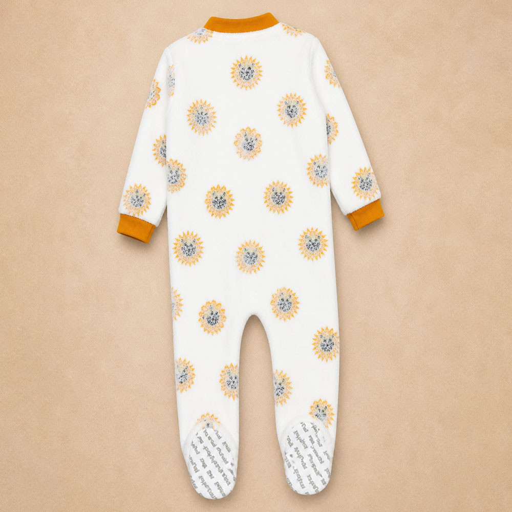 Macacão Fleece Infantil Zíper Solinha Antiderrapante Estampado Leão 12 a 24 Meses