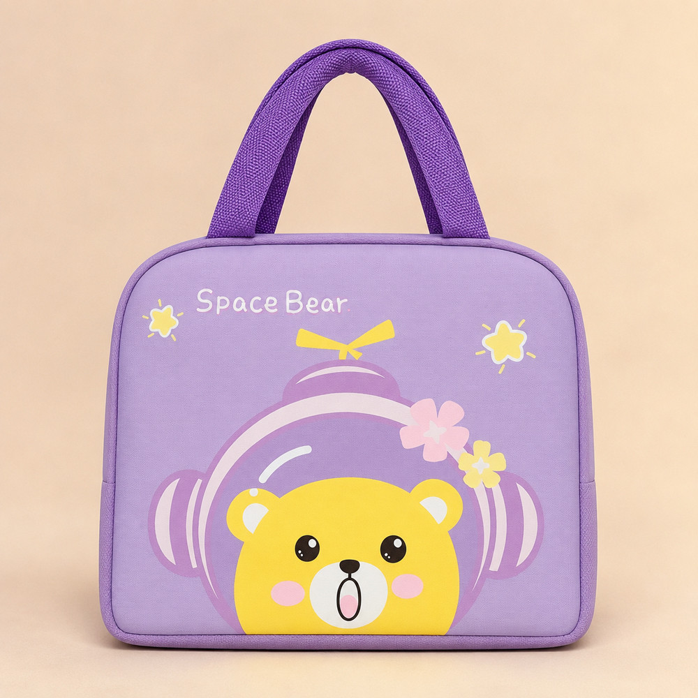 Lancheira Bolsa Térmica Lilás Space Bear Conserva Quente e Frio Para Bebês e Crianças